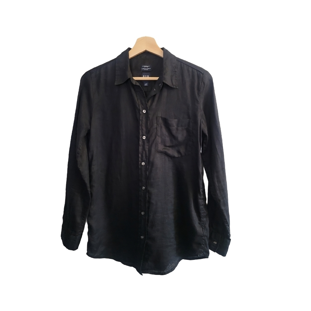 GAP 100%  Linen SZ XXS Womens Boyfriend Black Shirt Spring/Summer